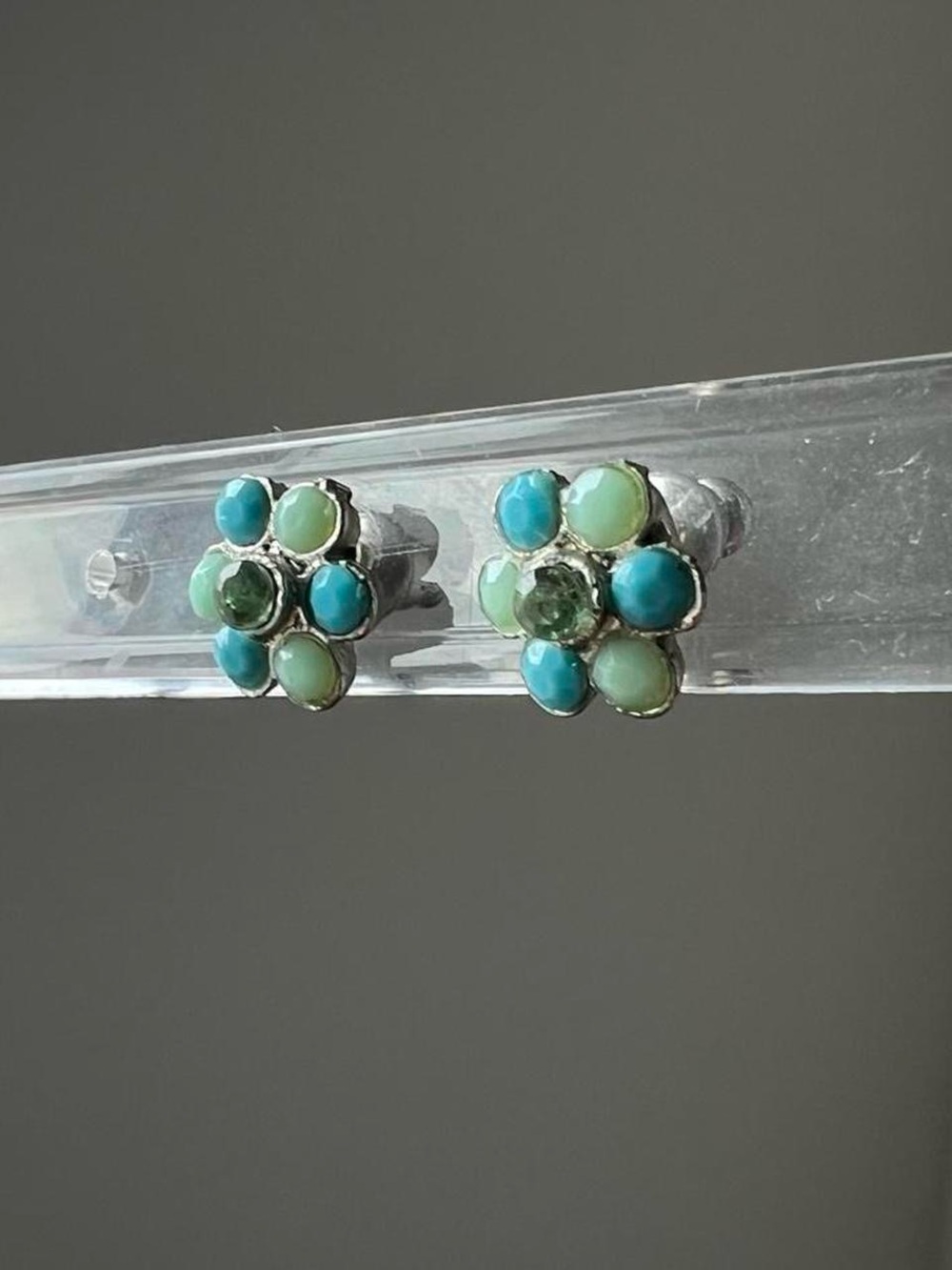 vintage mint green and turquoise blue flower stud earrings